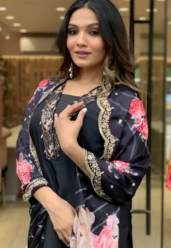 Embroidered Viscose Chanderi Pakistani Suit in Black