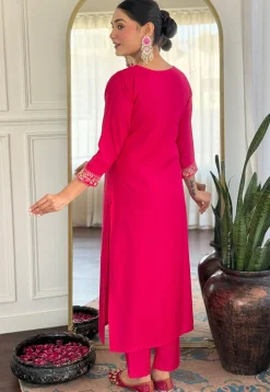 Embroidered Viscose Chanderi Pakistani Suit in Fuchsia