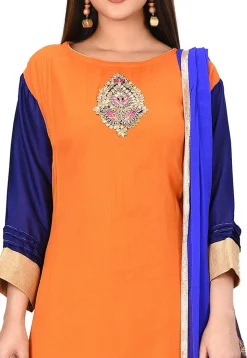 Embroidered Viscose Georgette Abaya Style Suit in Orange