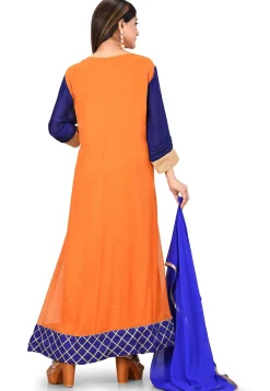 Embroidered Viscose Georgette Abaya Style Suit in Orange