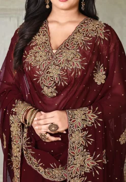 Embroidered Viscose Georgette Saree in Maroon