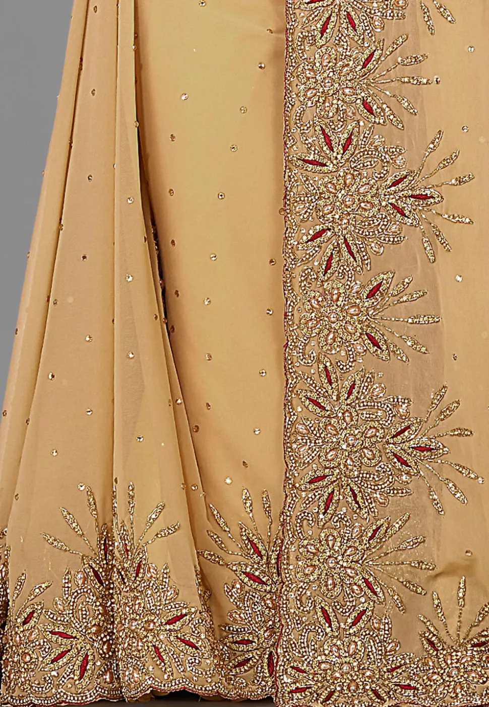 Embroidered Viscose Georgette Saree in Beige