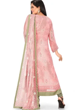 Embroidered Viscose Georgette Straight Suit in Pink