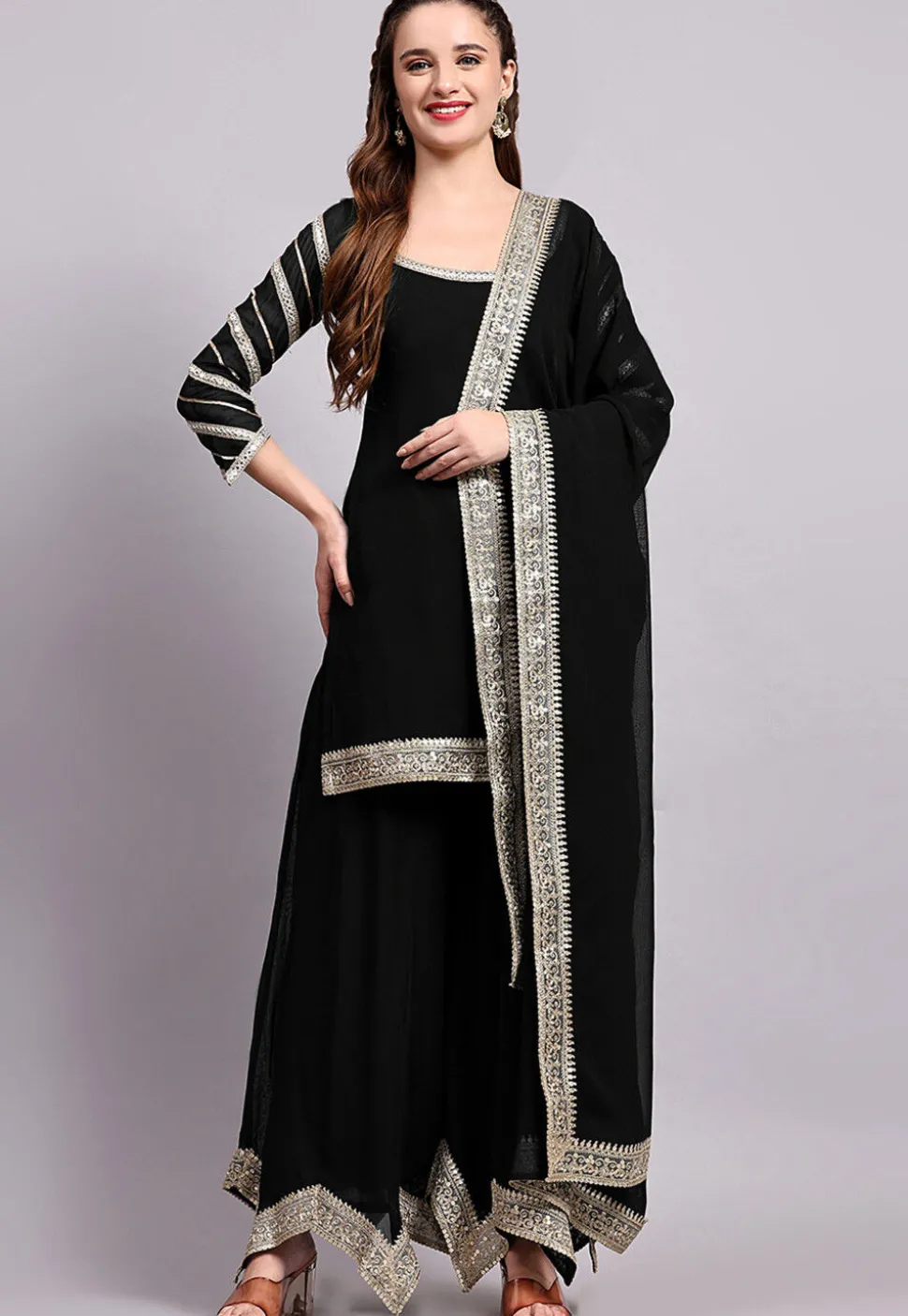 Embroidered Viscose Georgette Pakistani Suit in Black