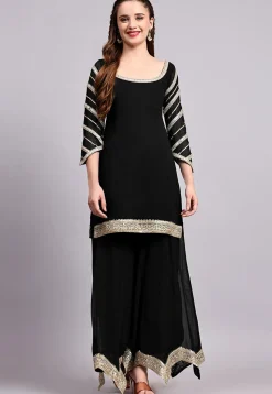 Embroidered Viscose Georgette Pakistani Suit in Black