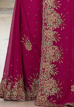 Embroidered Viscose Georgette Saree in Magenta