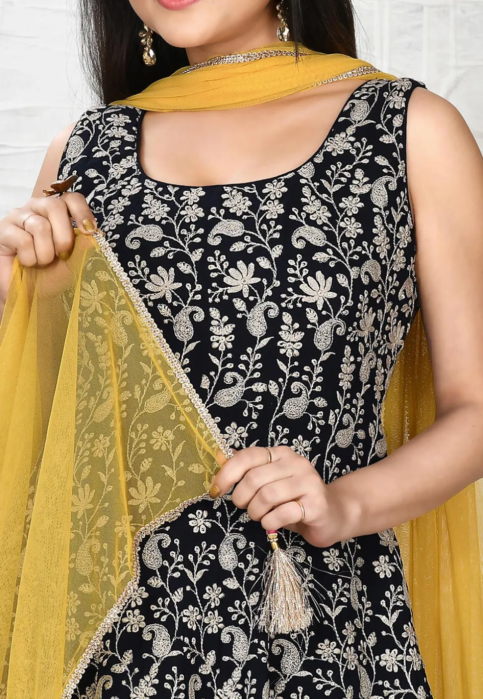 Embroidered Viscose Georgette Pakistani Suit in Navy Blue