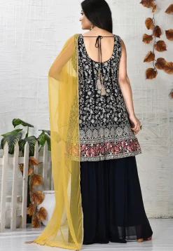 Embroidered Viscose Georgette Pakistani Suit in Navy Blue