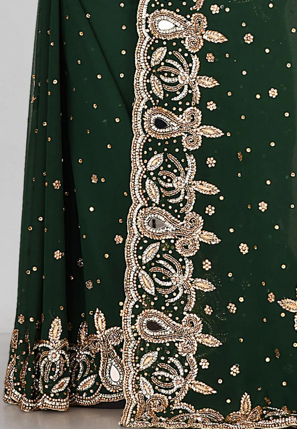 Embroidered Viscose Georgette Saree in Dark Green