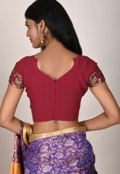 Embroidered Viscose Georgette Blouse in Maroon