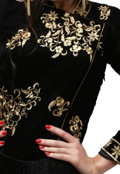 Embroidered Viscose Gown in Black