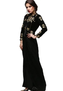 Embroidered Viscose Gown in Black
