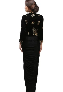 Embroidered Viscose Gown in Black