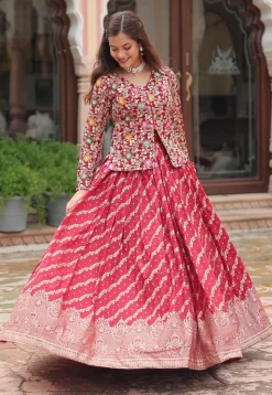 Embroidered Viscose Jacquard Top Set in Red