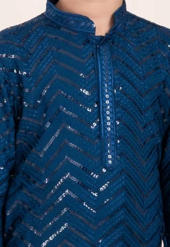 Embroidered Viscose Rayon Kurta Set in Teal Blue