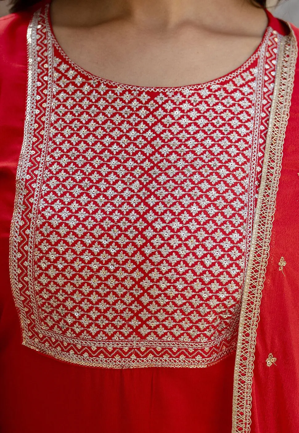 Embroidered Viscose Rayon Pakistani Suit in Red