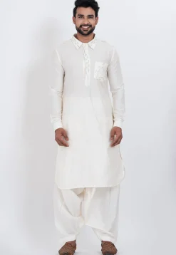Embroidered Viscose Rayon Paithani Suit in Off White