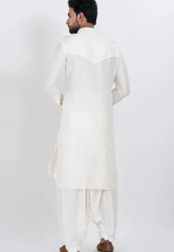Embroidered Viscose Rayon Paithani Suit in Off White