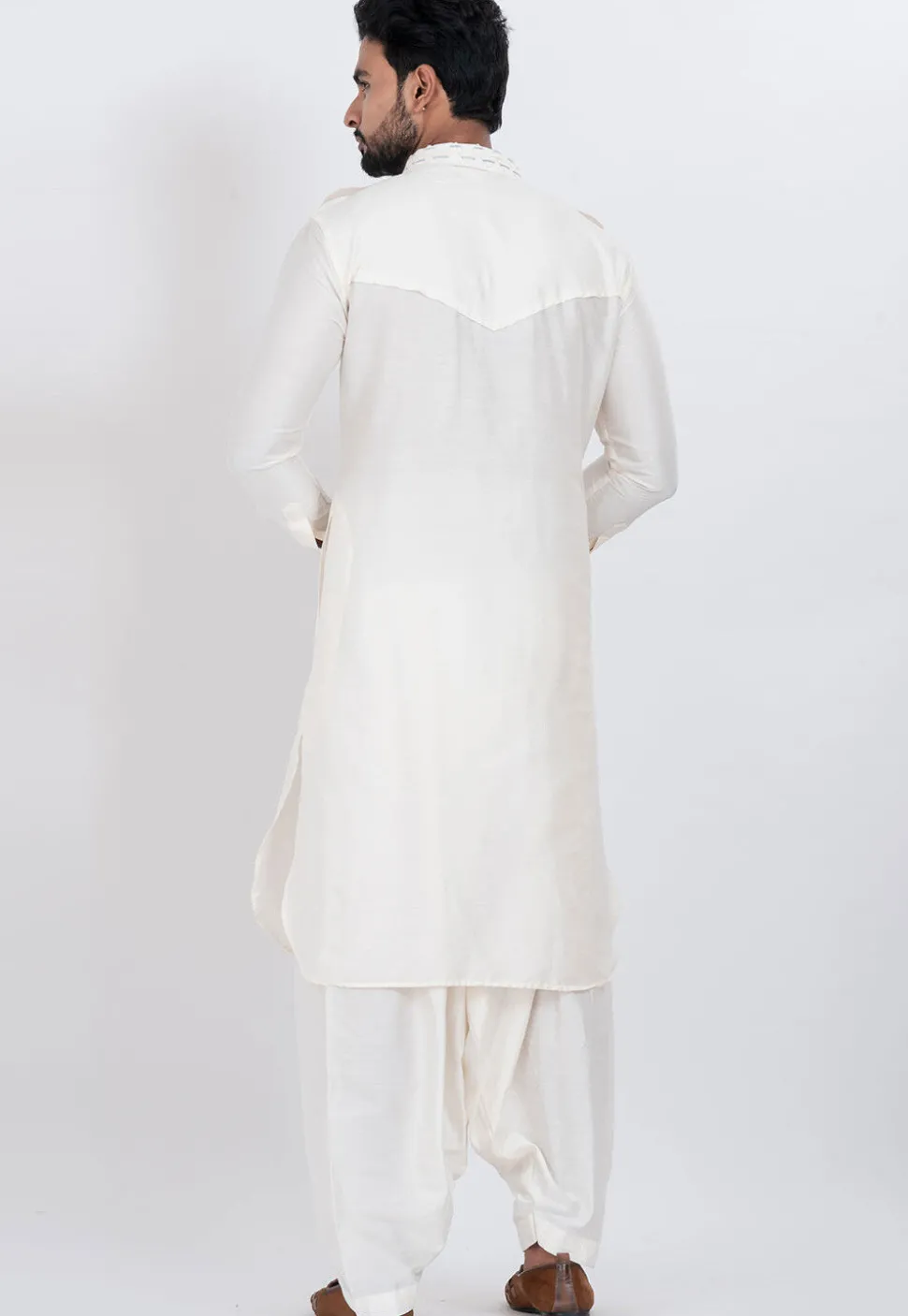 Embroidered Viscose Rayon Paithani Suit in Off White