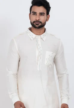 Embroidered Viscose Rayon Paithani Suit in Off White