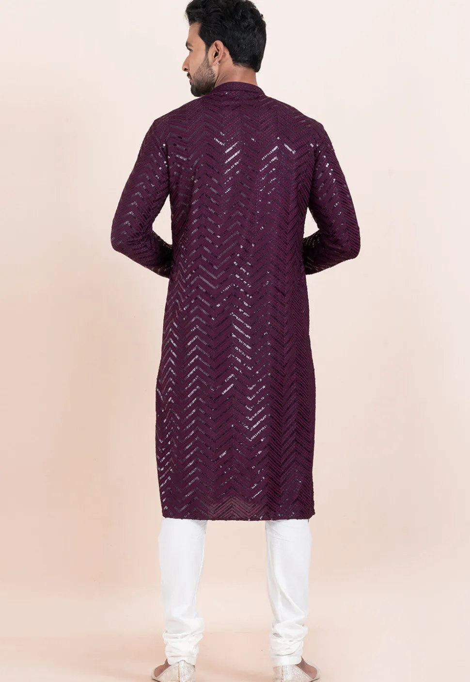 Embroidered Viscose Rayon Kurta Set in Violet