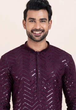 Embroidered Viscose Rayon Kurta Set in Violet