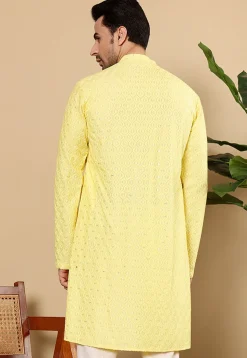 Embroidered Viscose Rayon Kurta in Yellow