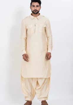 Embroidered Viscose Rayon Paithani Suit in Cream