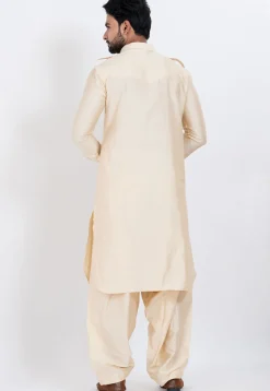 Embroidered Viscose Rayon Paithani Suit in Cream