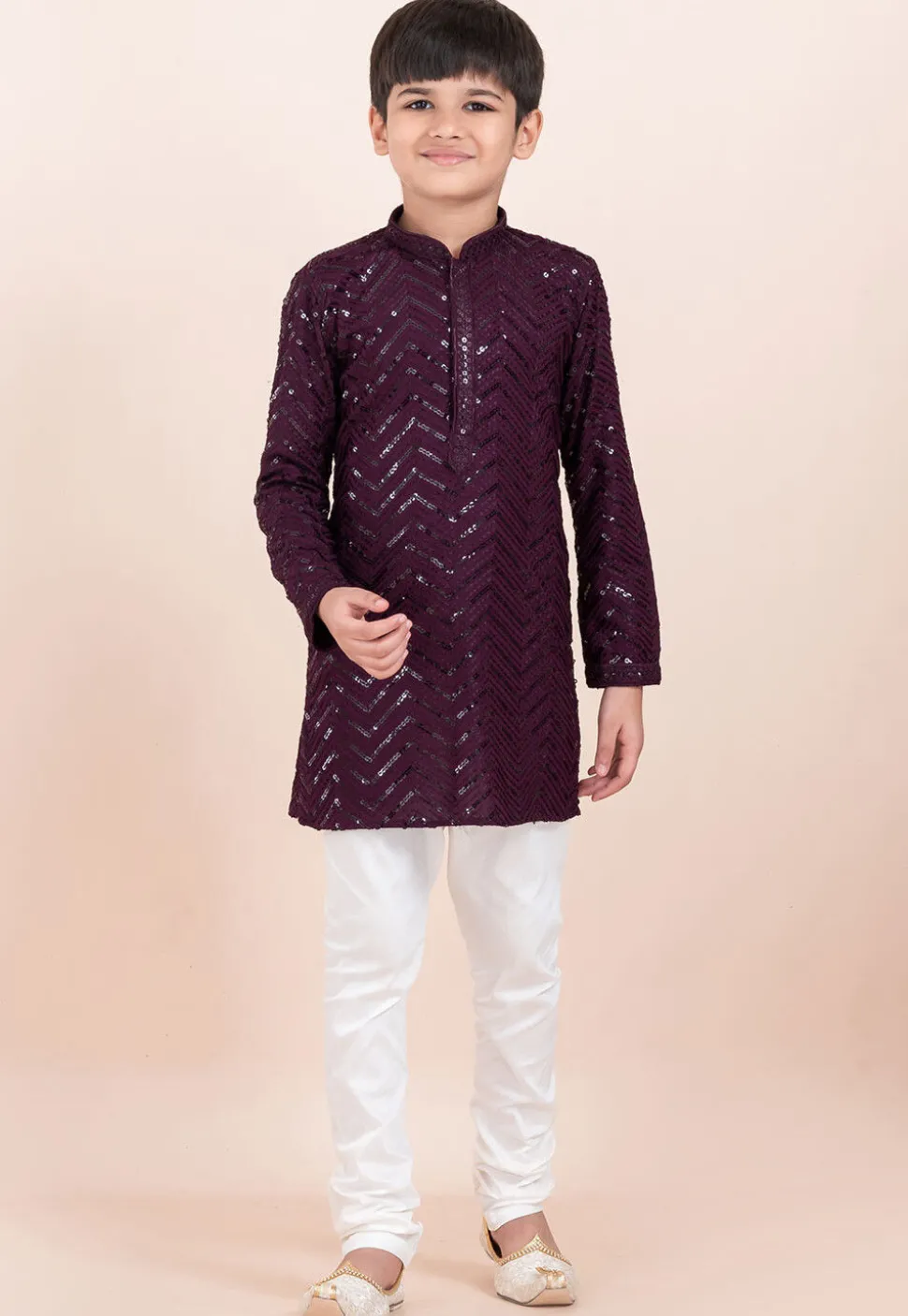 Embroidered Viscose Rayon Kurta Set in Wine