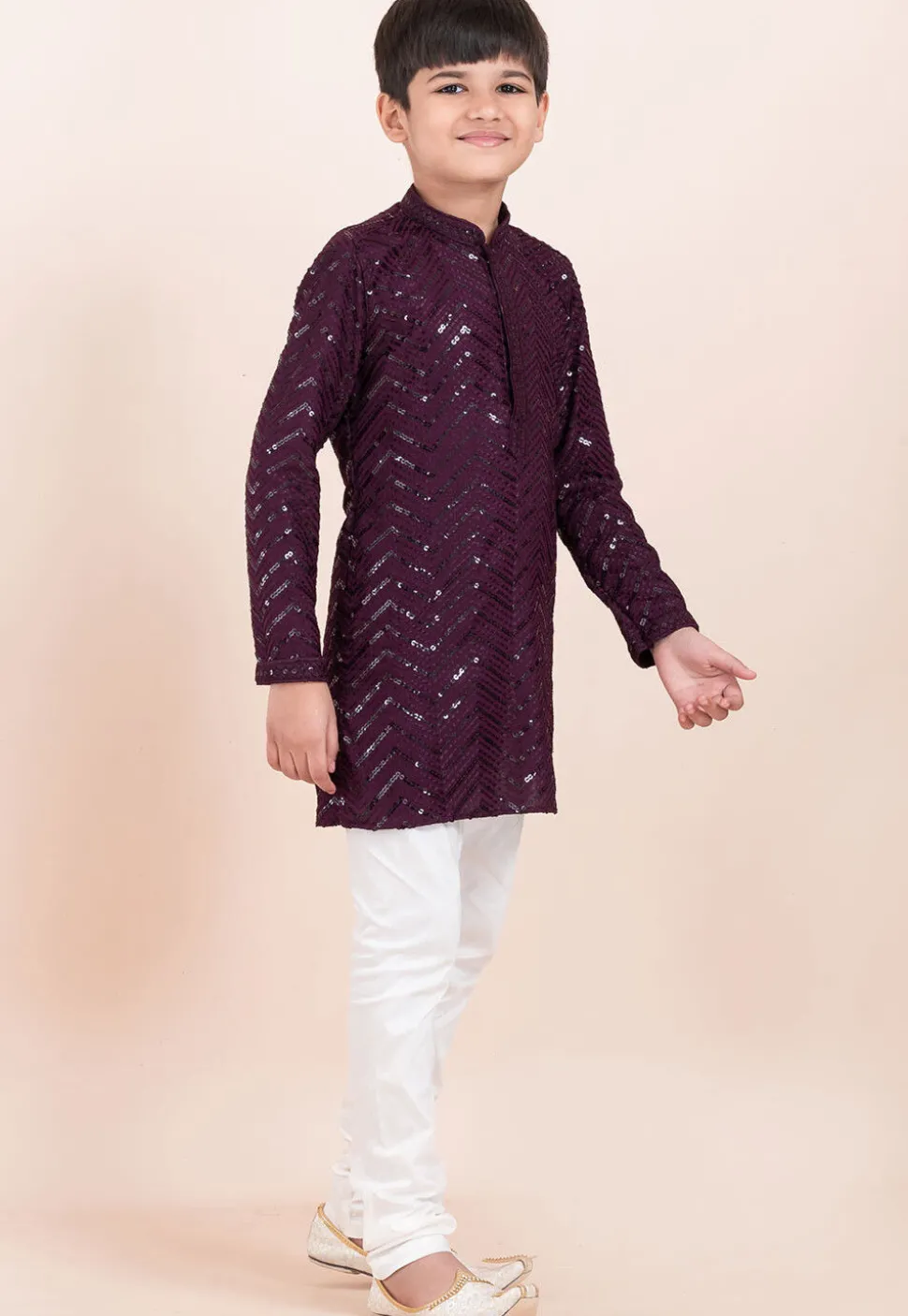 Embroidered Viscose Rayon Kurta Set in Wine