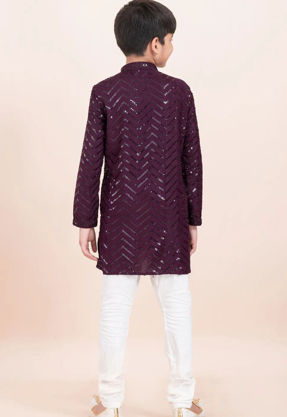 Embroidered Viscose Rayon Kurta Set in Wine