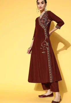Embroidered Viscose Rayon Pakistani Suit in Brown