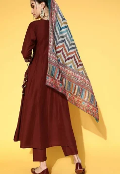 Embroidered Viscose Rayon Pakistani Suit in Brown