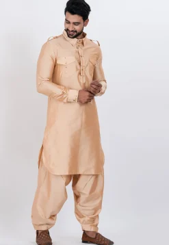 Embroidered Viscose Rayon Paithani Suit in Beige