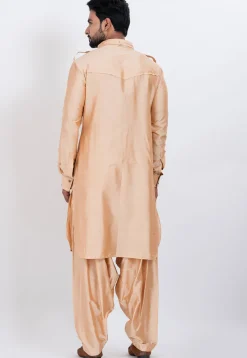 Embroidered Viscose Rayon Paithani Suit in Beige