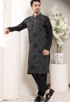 Embroidered Viscose Rayon Kurta in Black