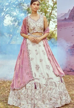 Embroidered Viscose Rayon Lehenga in Purple