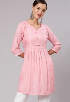 Embroidered Viscose Rayon Tunic in Pink