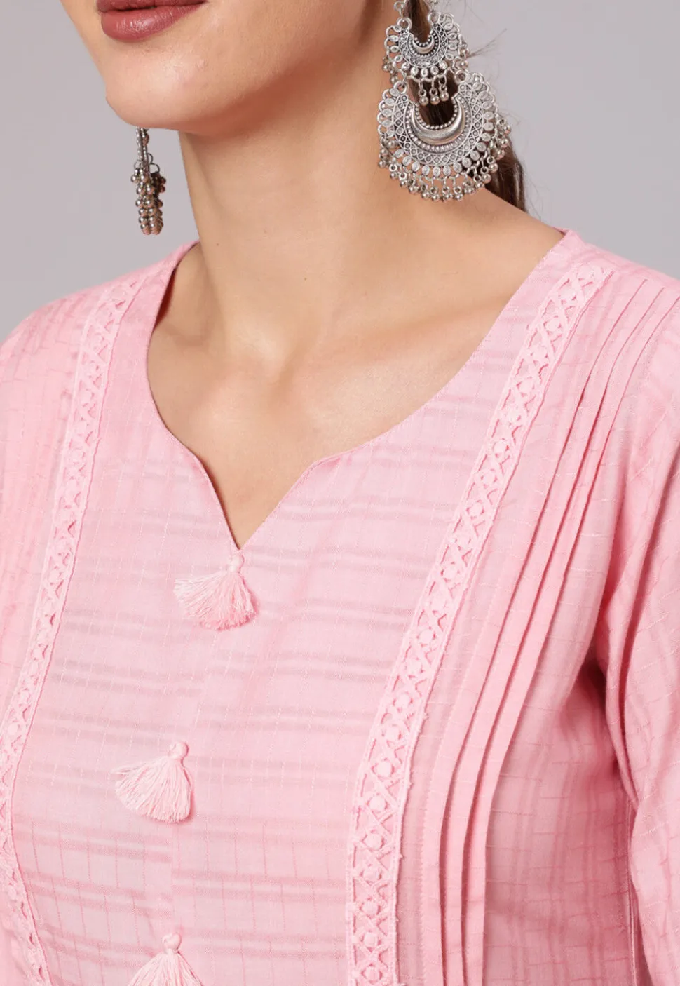 Embroidered Viscose Rayon Tunic in Pink