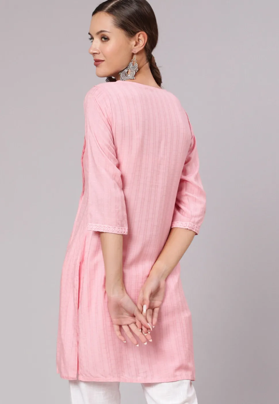 Embroidered Viscose Rayon Tunic in Pink
