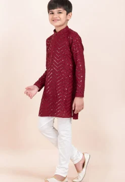 Embroidered Viscose Rayon Kurta Set in Maroon
