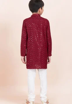 Embroidered Viscose Rayon Kurta Set in Maroon