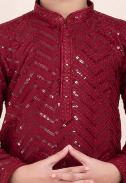 Embroidered Viscose Rayon Kurta Set in Maroon