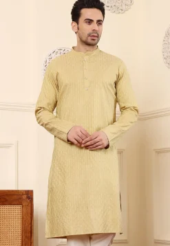 Embroidered Viscose Rayon Kurta in Beige