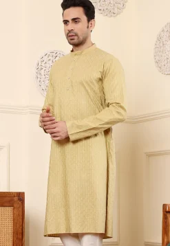 Embroidered Viscose Rayon Kurta in Beige