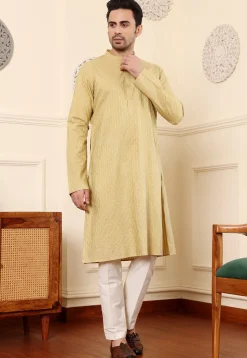 Embroidered Viscose Rayon Kurta in Beige