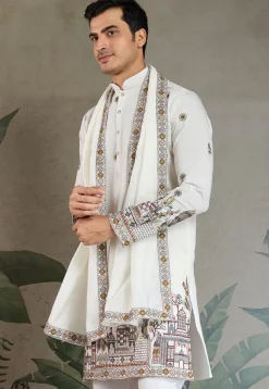 Embroidered Viscose Silk Kurta in Off White