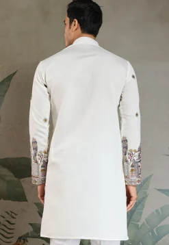 Embroidered Viscose Silk Kurta in Off White