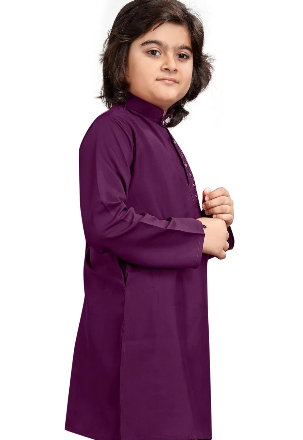 Embroidered Viscose Silk Kurta in Purple